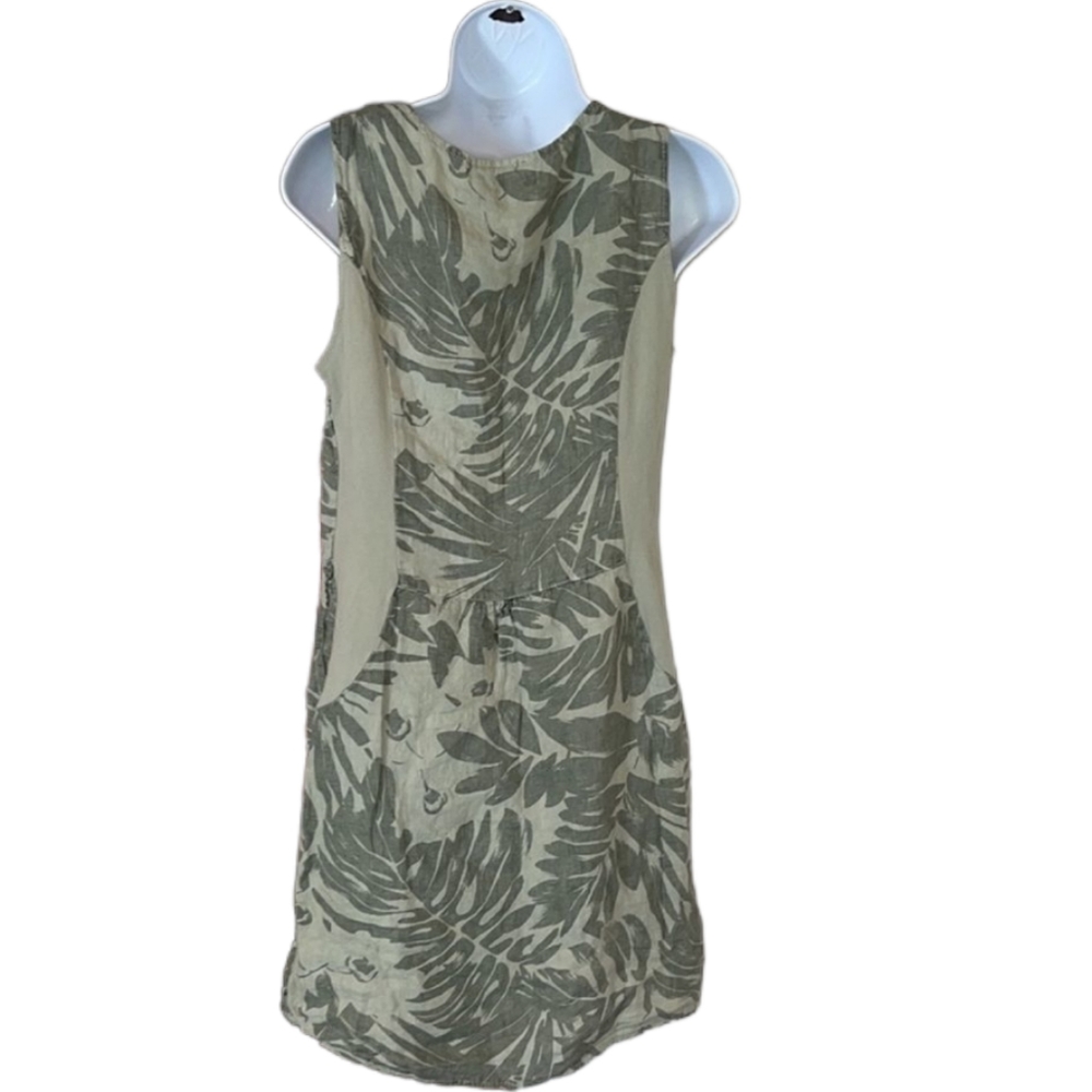 Lina Tomei Women's Size Medium floral green and khaki Linen dress with pockets - Picture 3 of 7